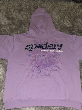 Purple Graphic Hoodie with Spider Web Design